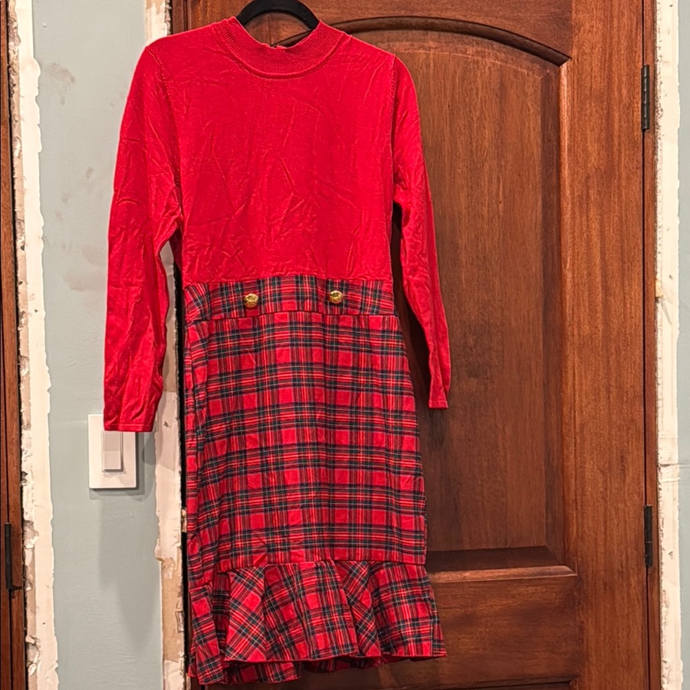 Red Plaid Long Sleeve Dress